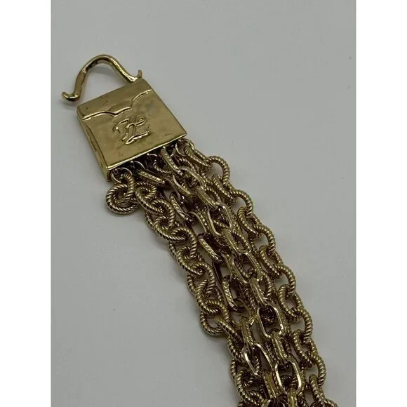 Vintage Karl Lagerfeld Gold Tone Multi Strand Chain Purse Shaped Clasp Necklace